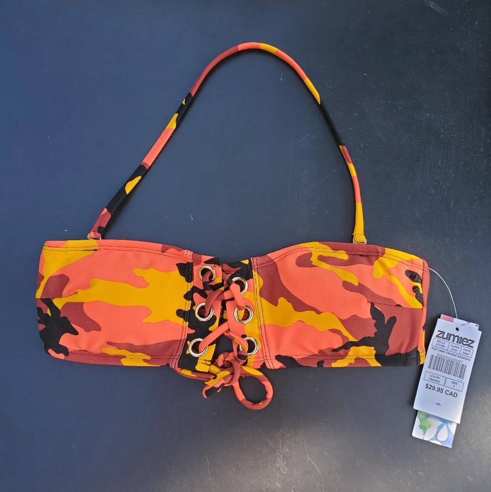 NWT Orange Camo Bikini Top
